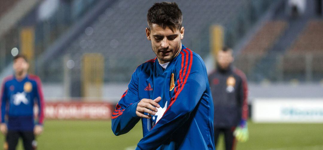 Alvaro Morata, durante un entrenamiento con la Seleccion