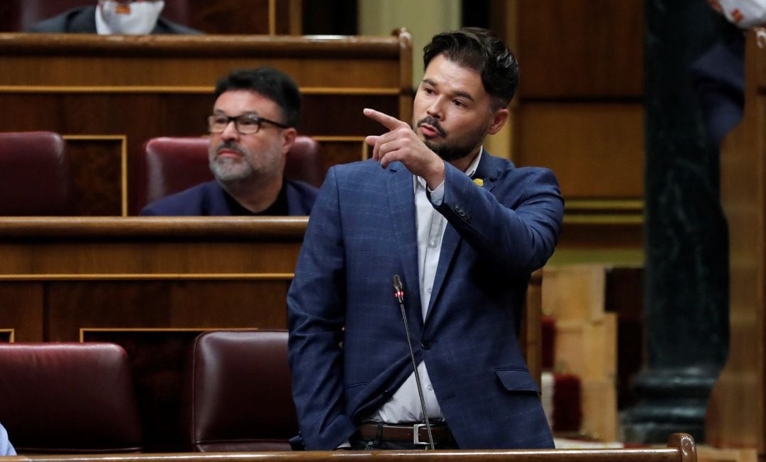 El portavoz de ERC, Gabriel Rufián, durante su intervención en una sesión de control al Ejecutivo en el Congreso.