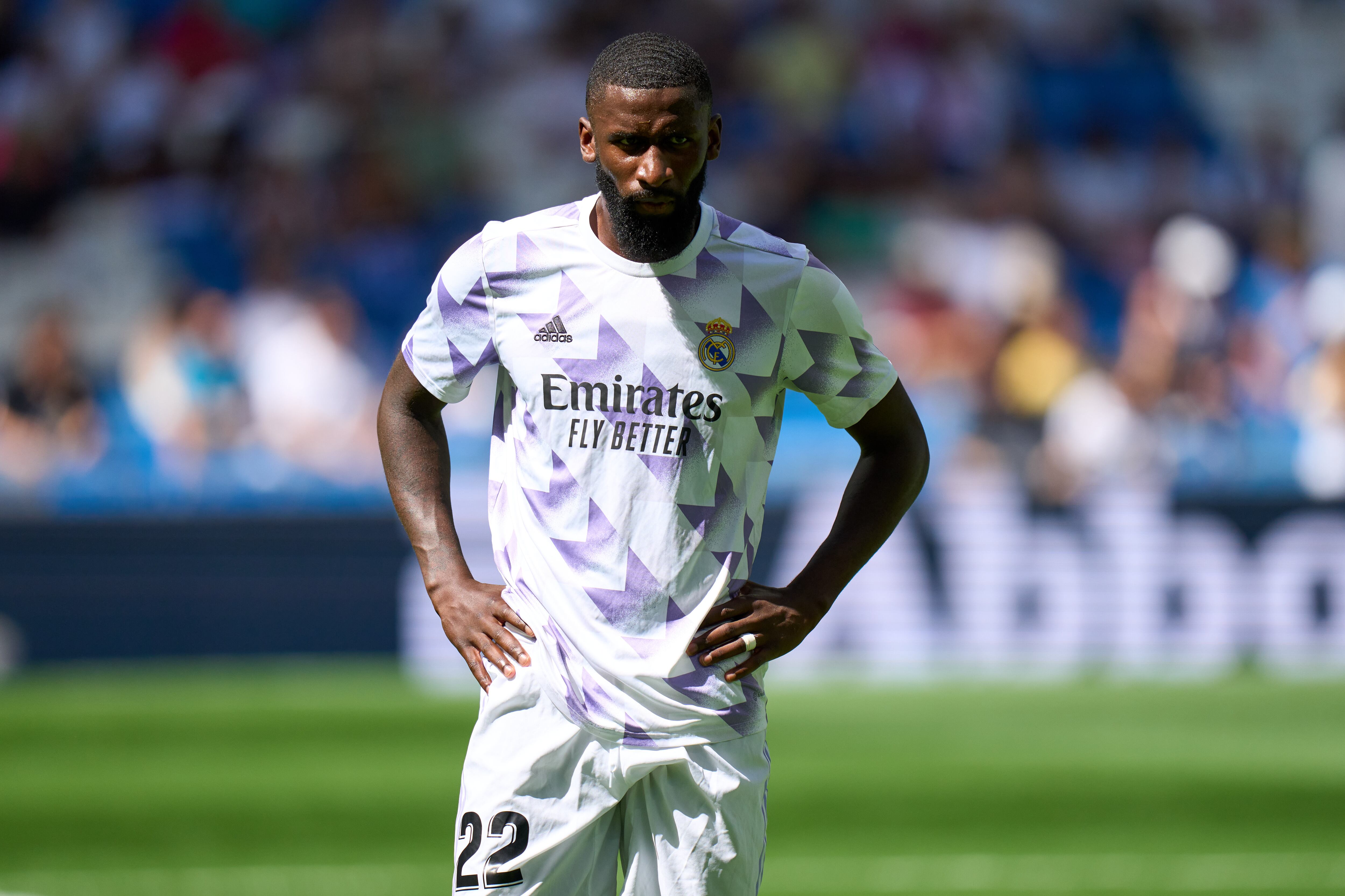 Antonio Rüdiger, durante el calentamiento previo al Real Madrid - Mallorca