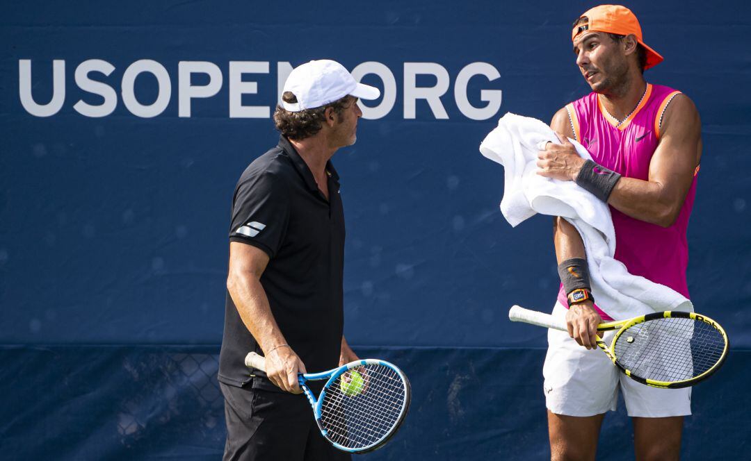 Rafa Nadal entrena de cara al Open de Estados Unidos.