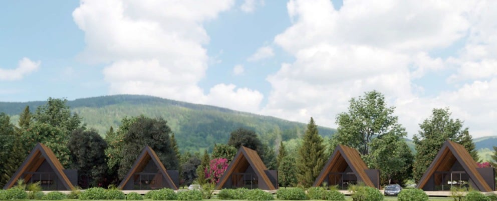 Infografía del área de bungalows futuro camping ecológico de Velilla del Río Carrión