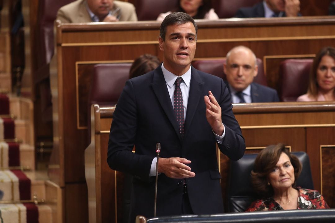 El presidente del Gobierno en funciones, Pedro Sánchez, responde a las preguntas de los grupos parlamentarios durante la sesión de control al Gobierno en funciones, en Madrid (España) a 11 de septiembre de 2019. 