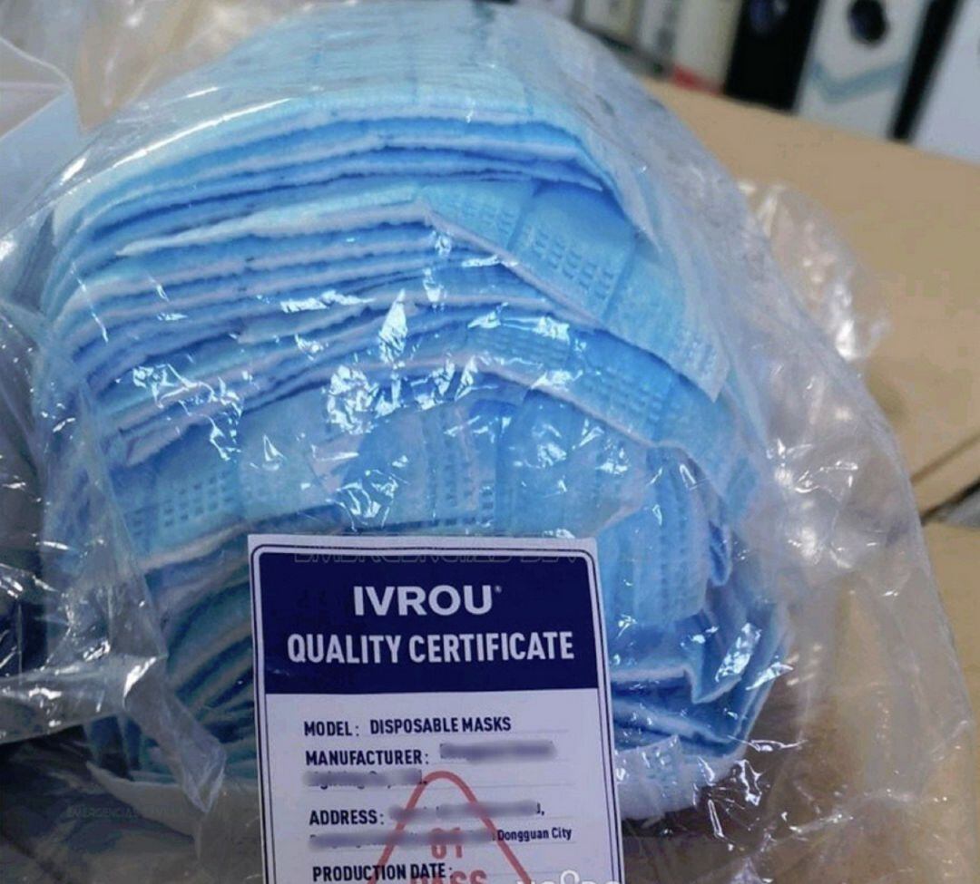 Una muestra del etiquetado de las mascarillas intervenidas