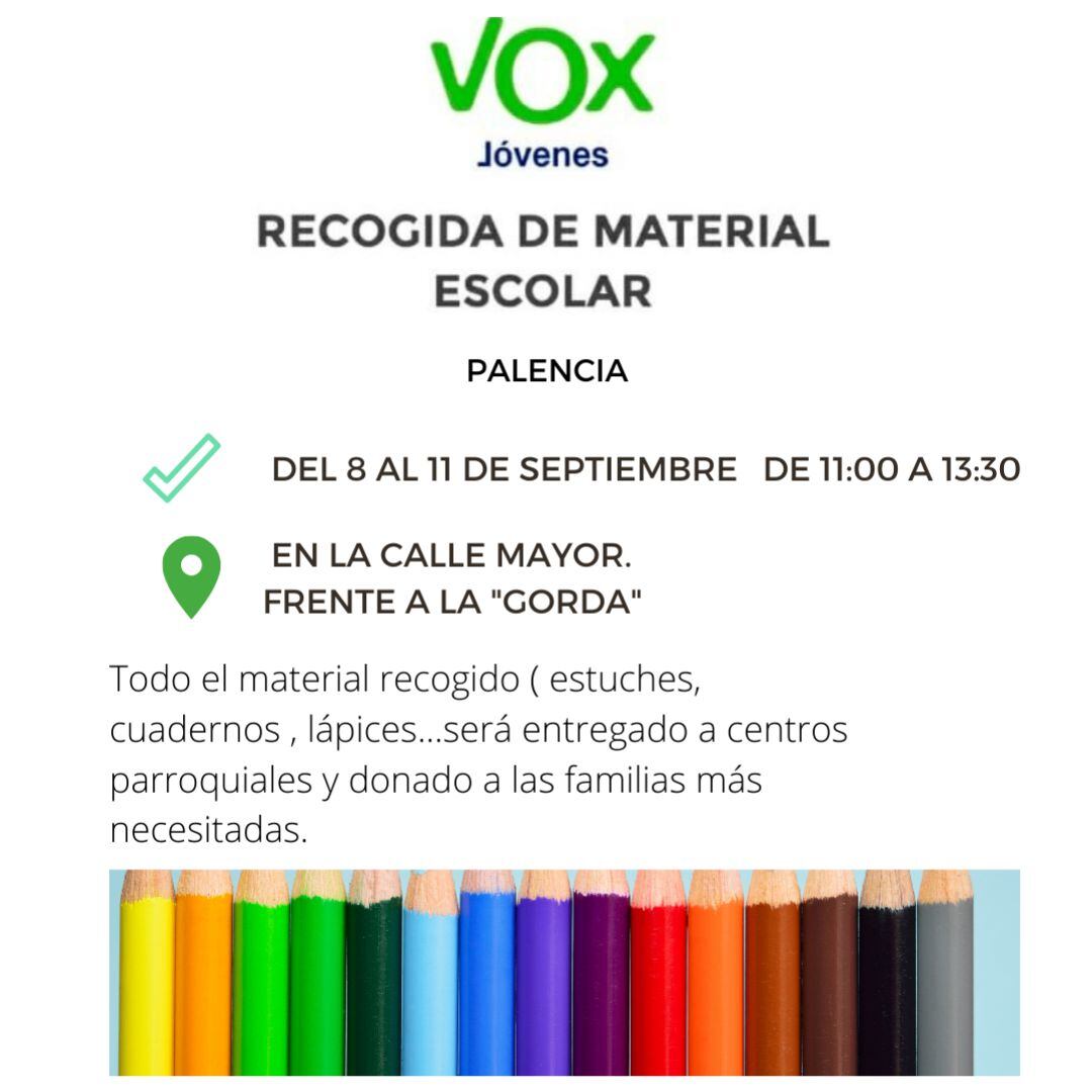Vox recoge material escolar en Palencia