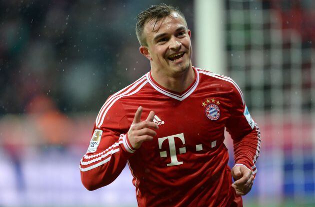Shaqiri celebrando un gol con el Bayern en 2013