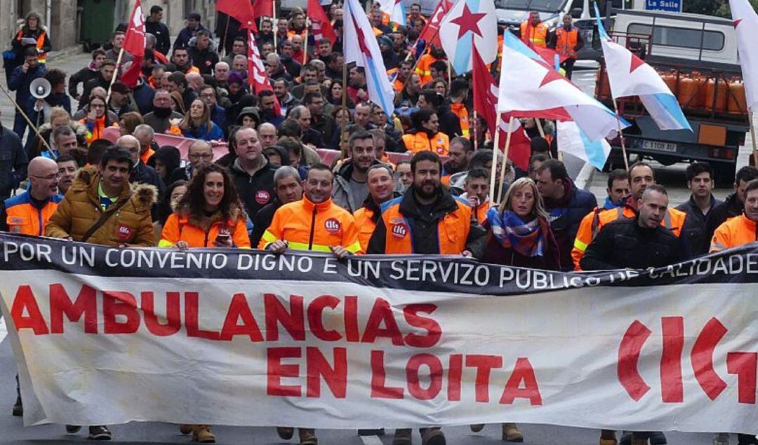 Manifestación del sector de ambulancias en Santiago.