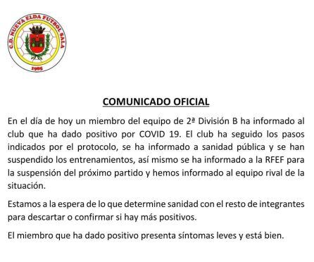 Comunicado del Nueva Elda F. S.