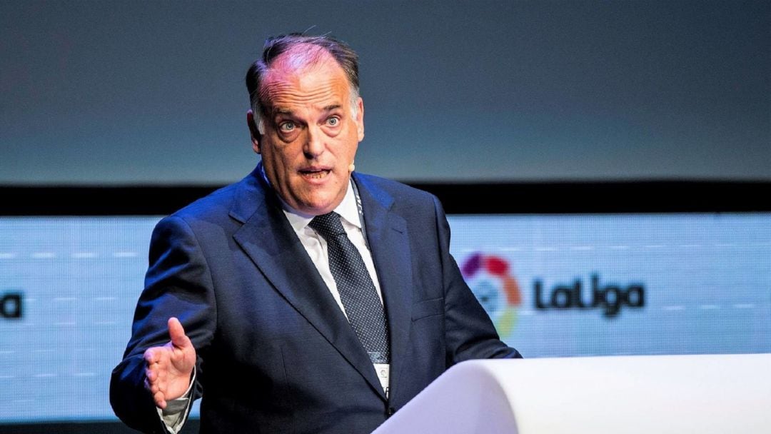 Javier Tebas en un acto en la sede de la Liga