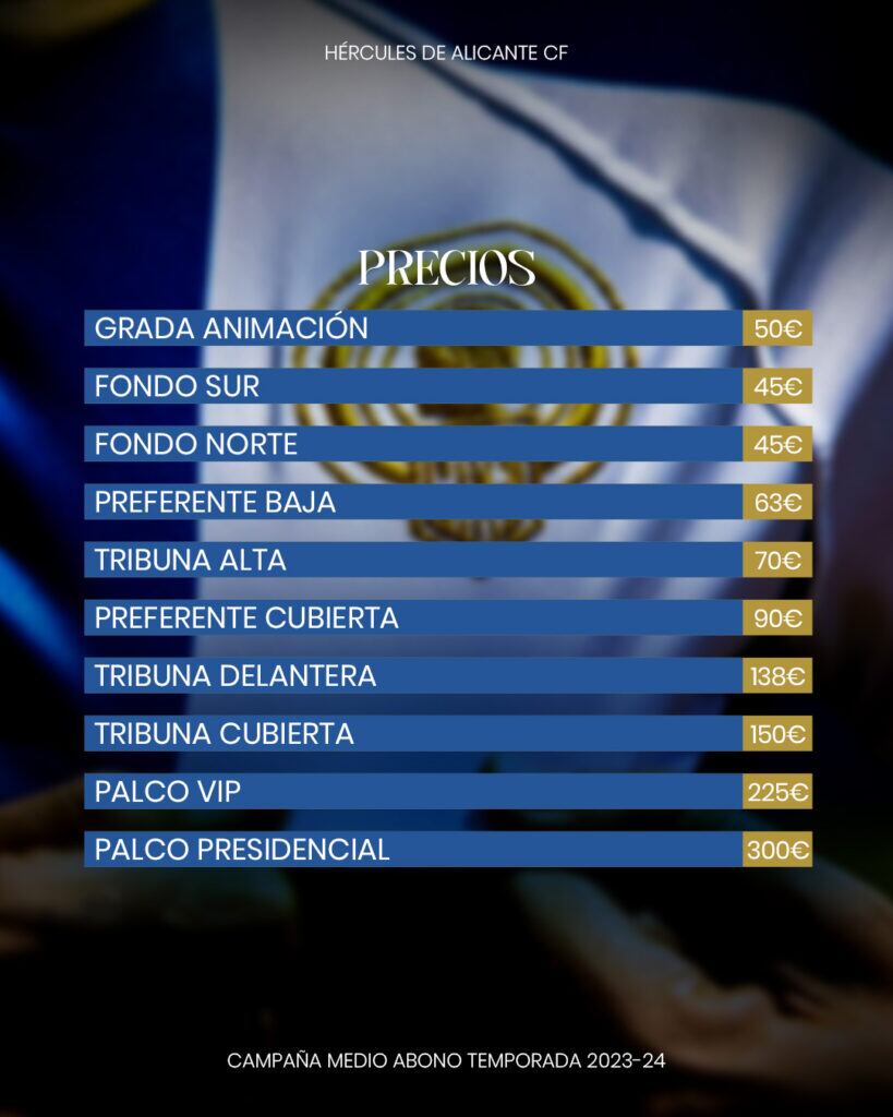 Precios campaña de medio abonos del Hércules temporada 2023/24