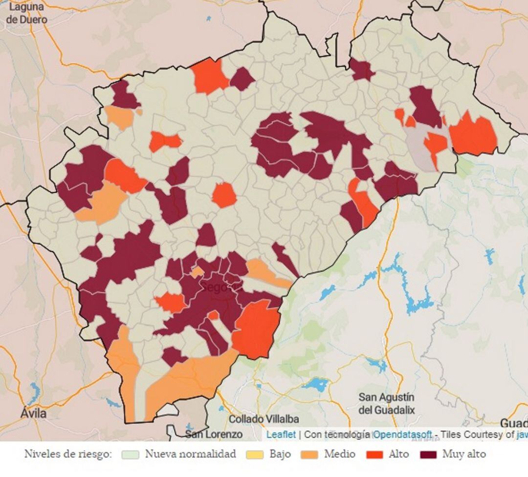 Mapa de incidencia de contagios en la provincia de Segovia