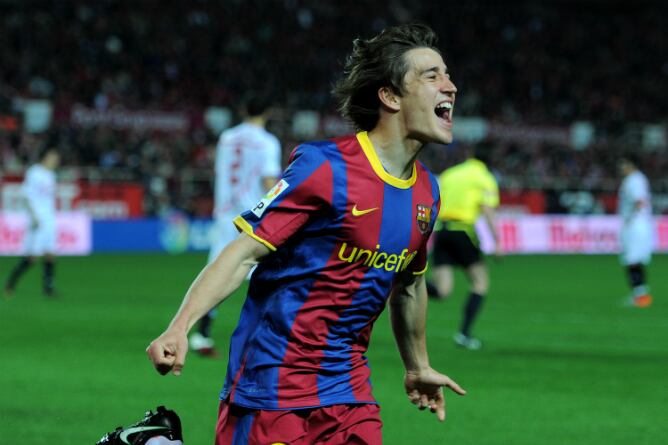 Bojan Krkic celebra un gol durante su etapa azulgrana