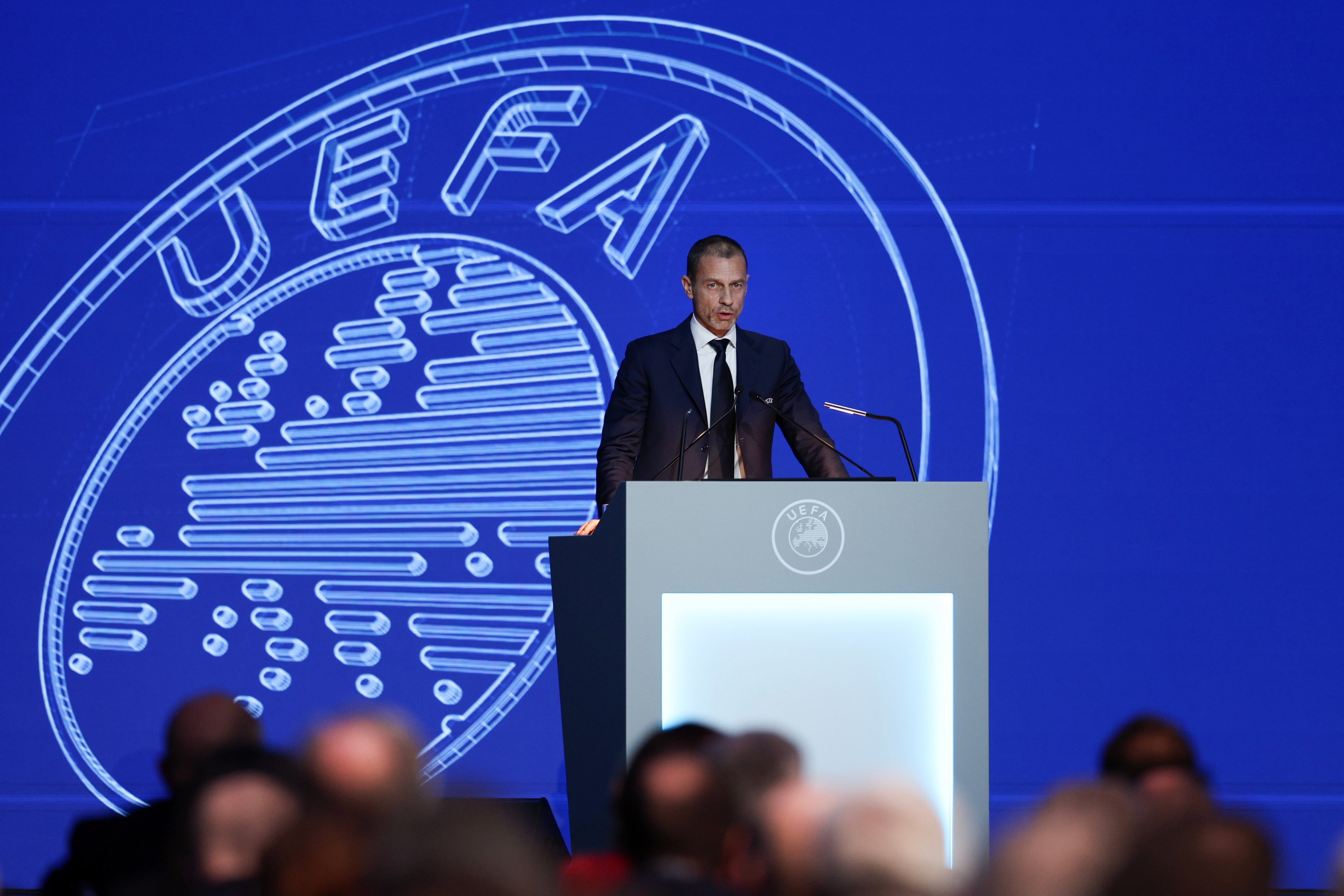 Aleksander Ceferin, en un acto en Suiza donde ha sido reelegido como presidente de la UEFA