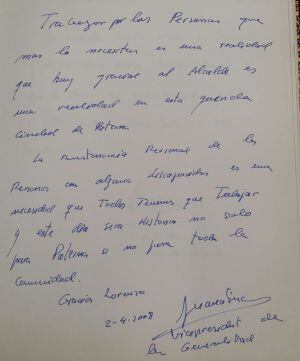 Dedicatoria Juan Cotino en Paterna