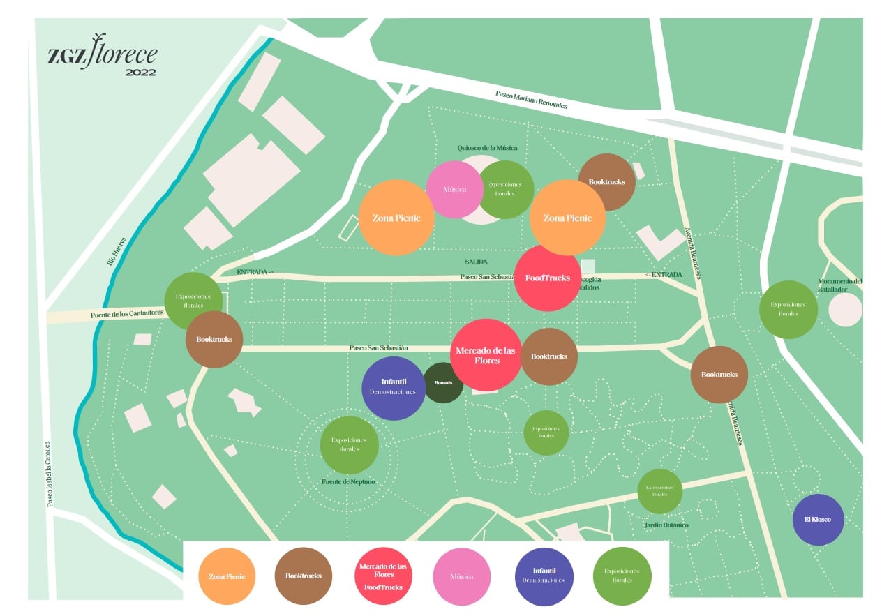 Mapa Zaragoza Florece 2022 en el Parque José Antonio Labordeta