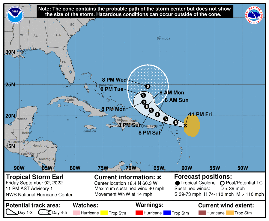 Trayectoria de la tormenta tropical &#039;Earl&#039;