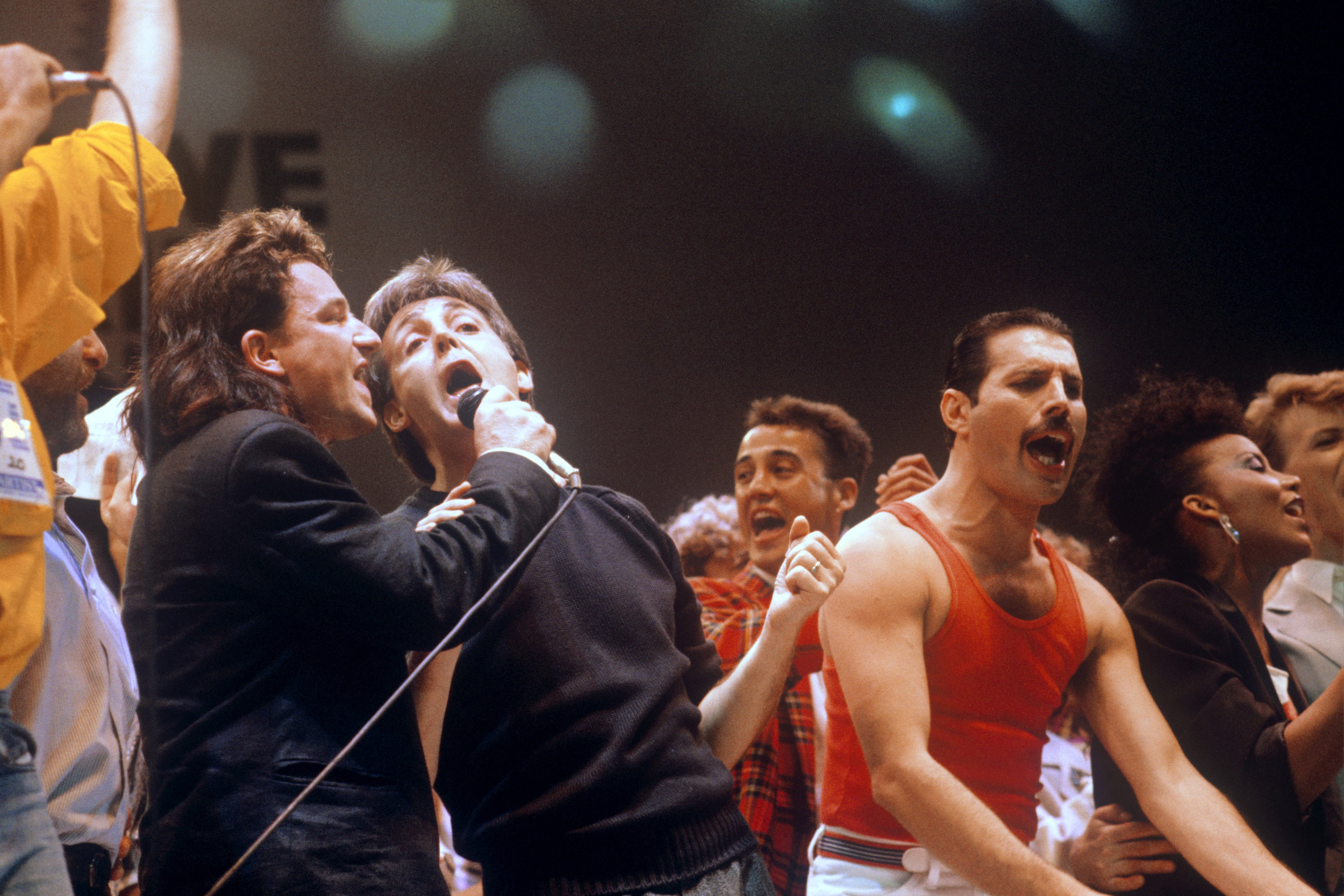 Bono, Paul McCartney and Freddie Mercury were among pop stars to join in Live Aid.   (Photo by PA Images via Getty Images)