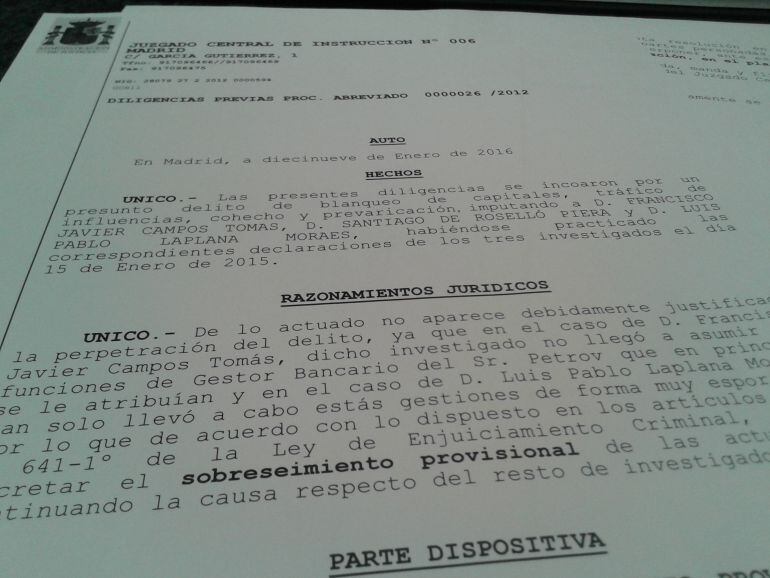Aute de l'Audiència Nacional arxivant la causa contra Campos i Laplana