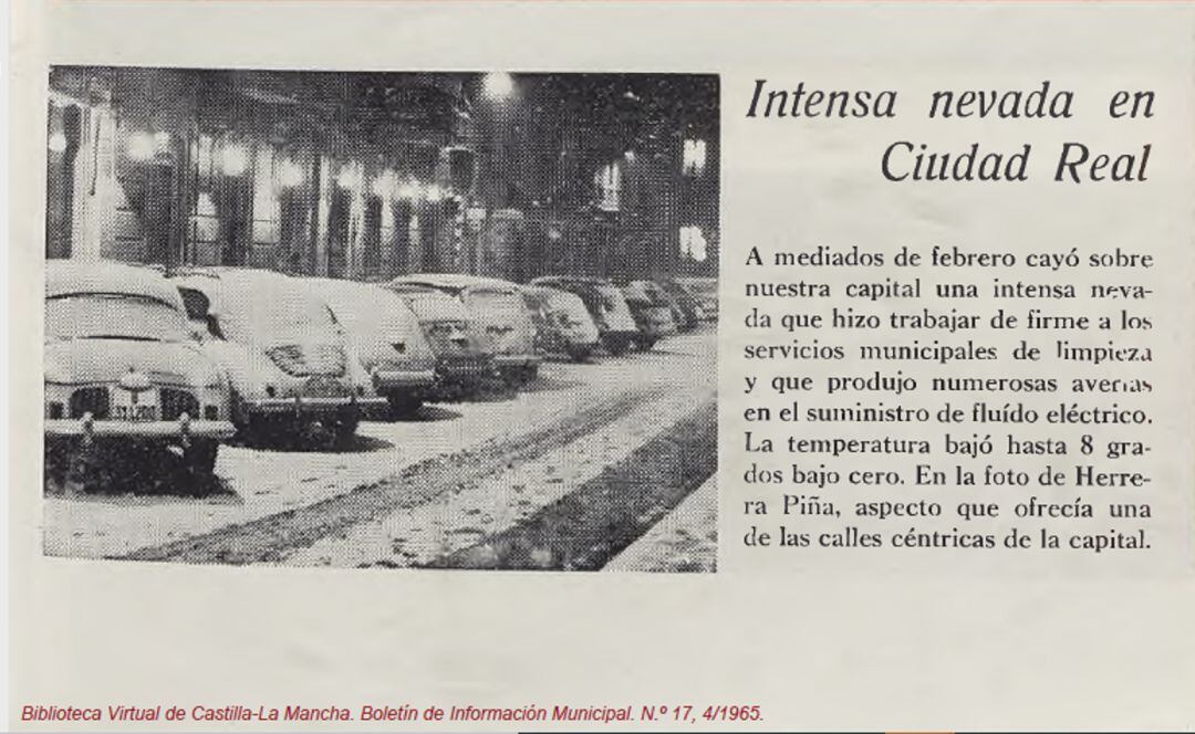 El Boletín de Información Municipal recogió en 1965 la intensa nevada que cayó en Ciudad Real 