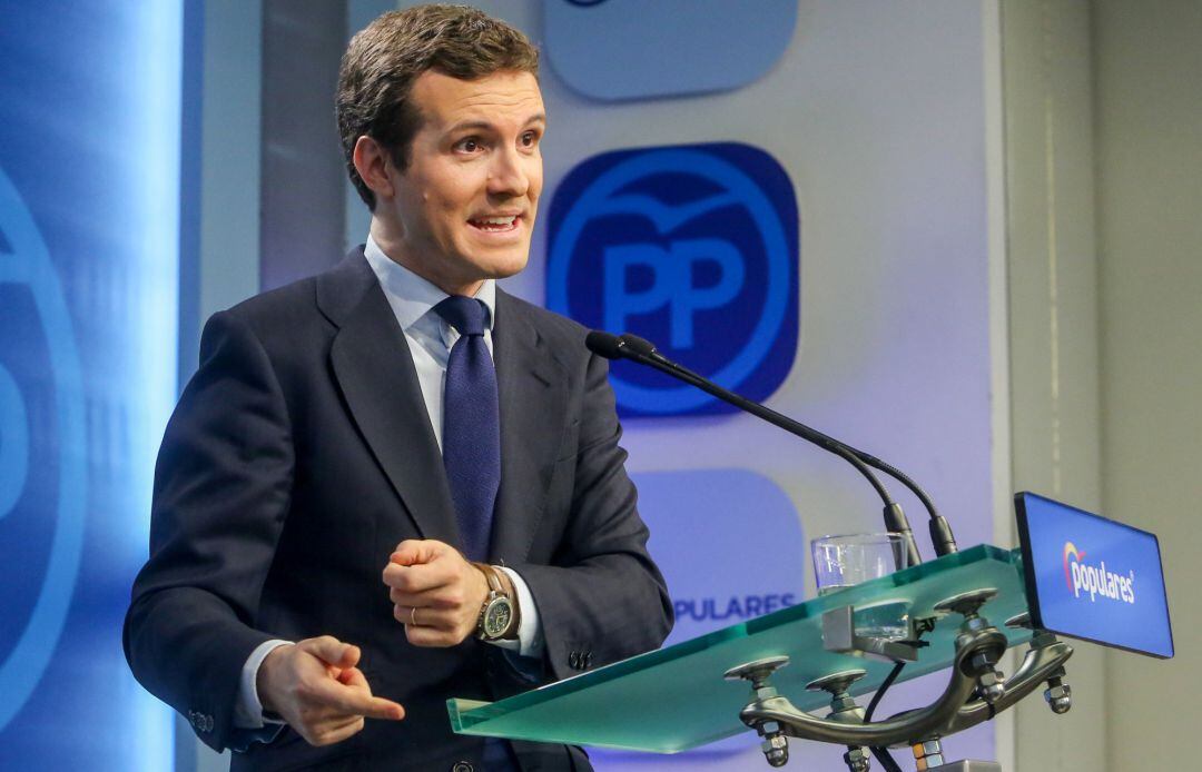 Declaraciones del líder del PP, Pablo Casado, tras la convocatoria del Gobierno de elecciones generales para el 28 de abril de 2019.