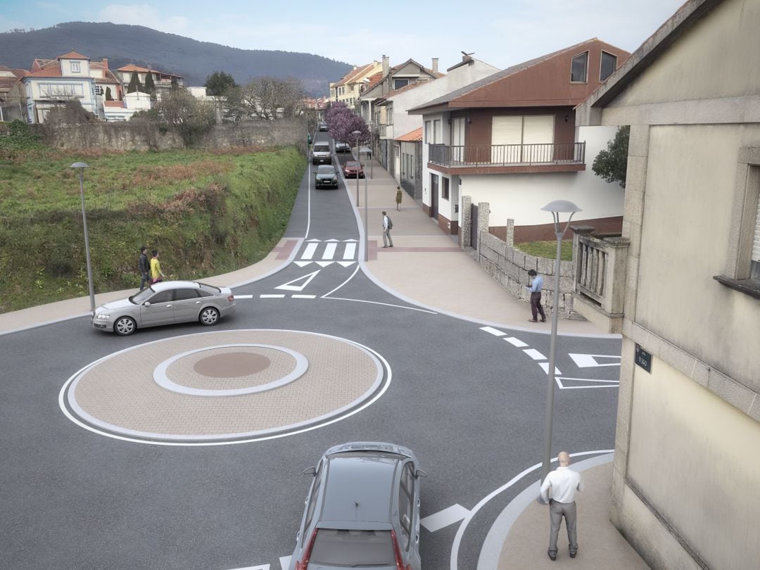 Maqueta de la nueva rotonda que se construirá en la calle Vigo de A Guarda.