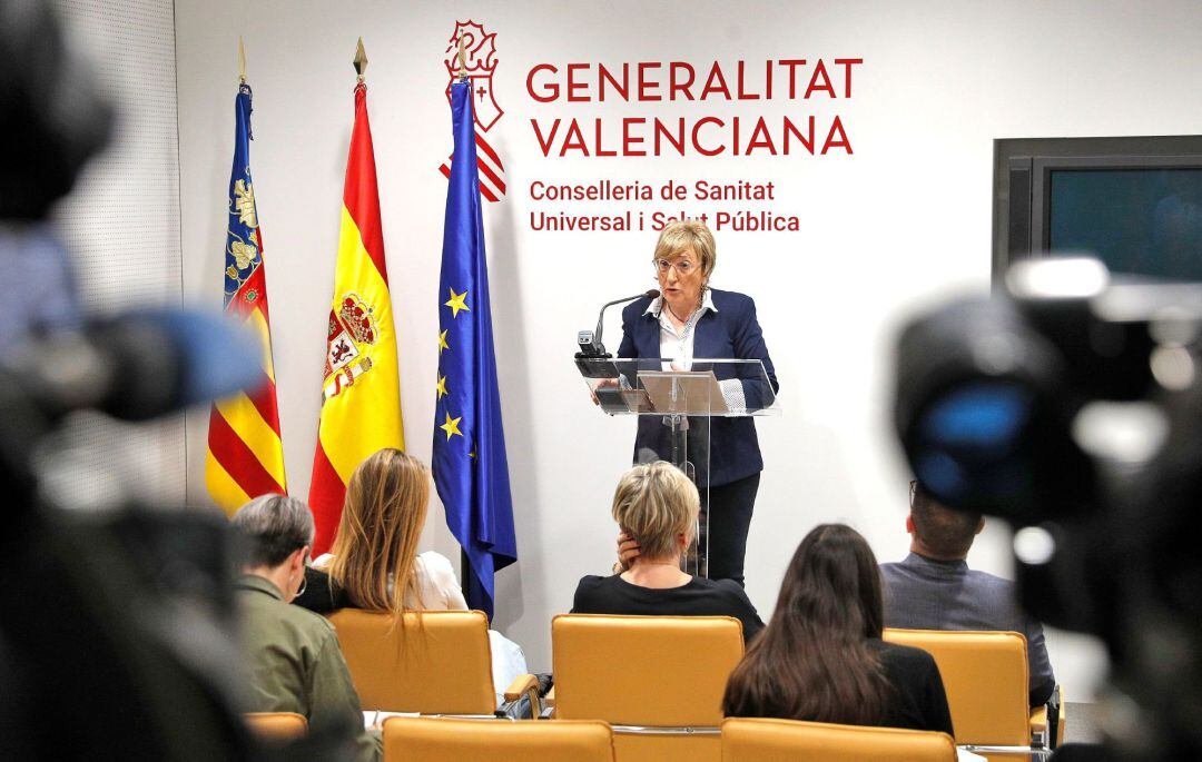 La consellera de Sanidad Universal y Salud Pública, Ana Barceló, durante la rueda de prensa  para actualizar los datos sobre el Covid-19.