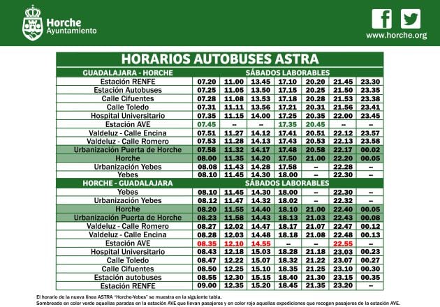 Horarios nuevo servicio de autobuses ASTRA