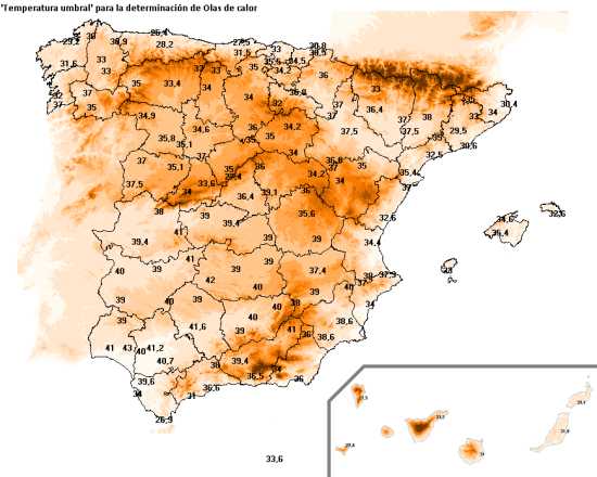 Temperatura umbral para considerar una comunidad autónoma. AEMET