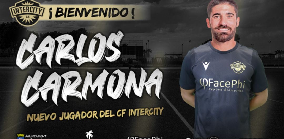 Cartel anunciador del fichaje de Carmona por su nuevo club.