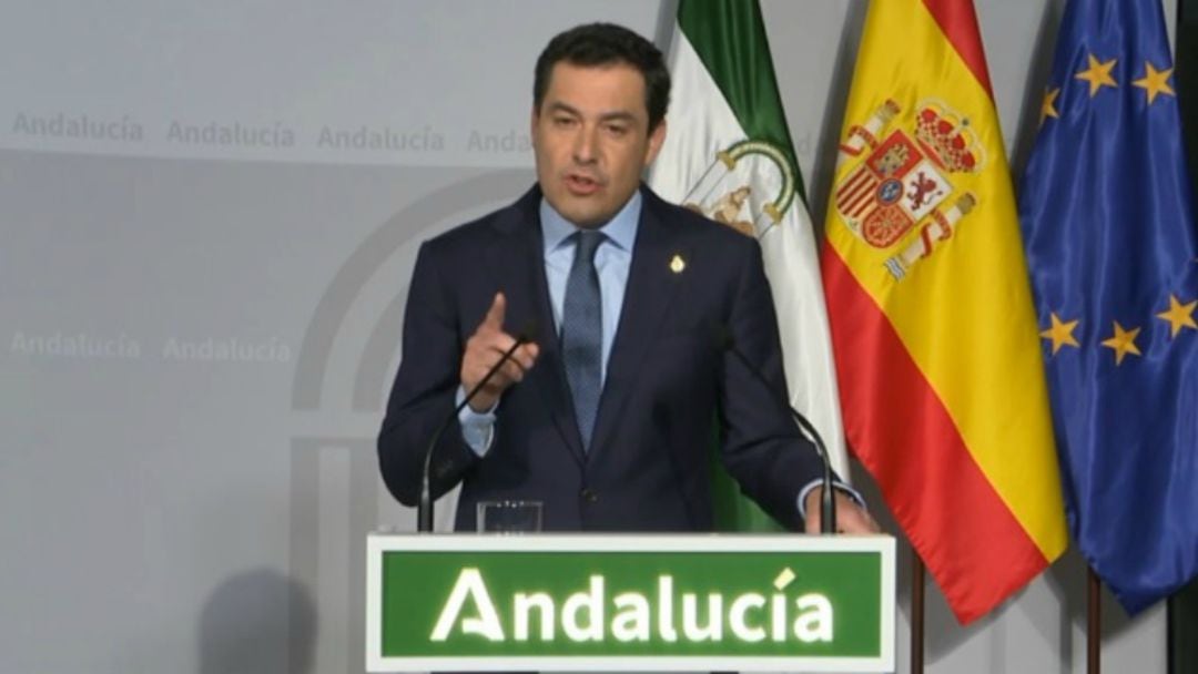 Juan Manuel Moreno Bonillo, presidente de la Junta de Andalucía, ha anunciado esta medida en el Palacio de San Telmo