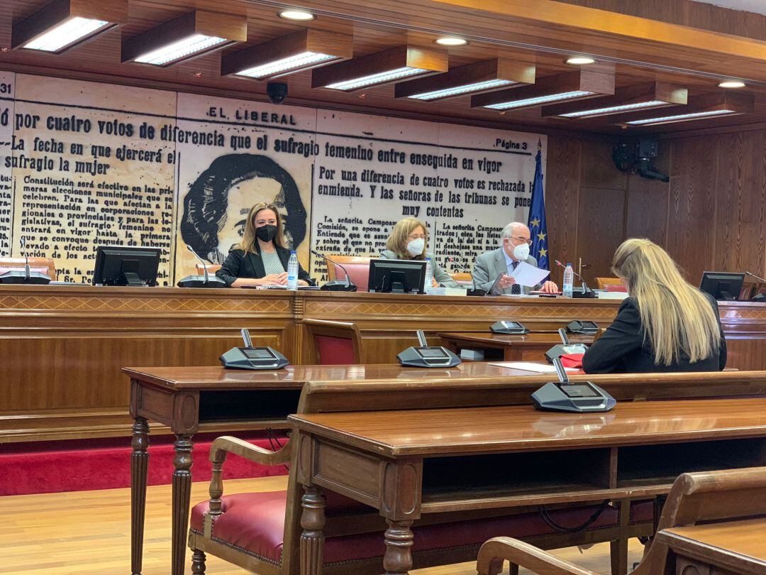 La presidenta del Cabildo de Lanzarote, María Dolores Corujo, durante su ponencia en el Senado.