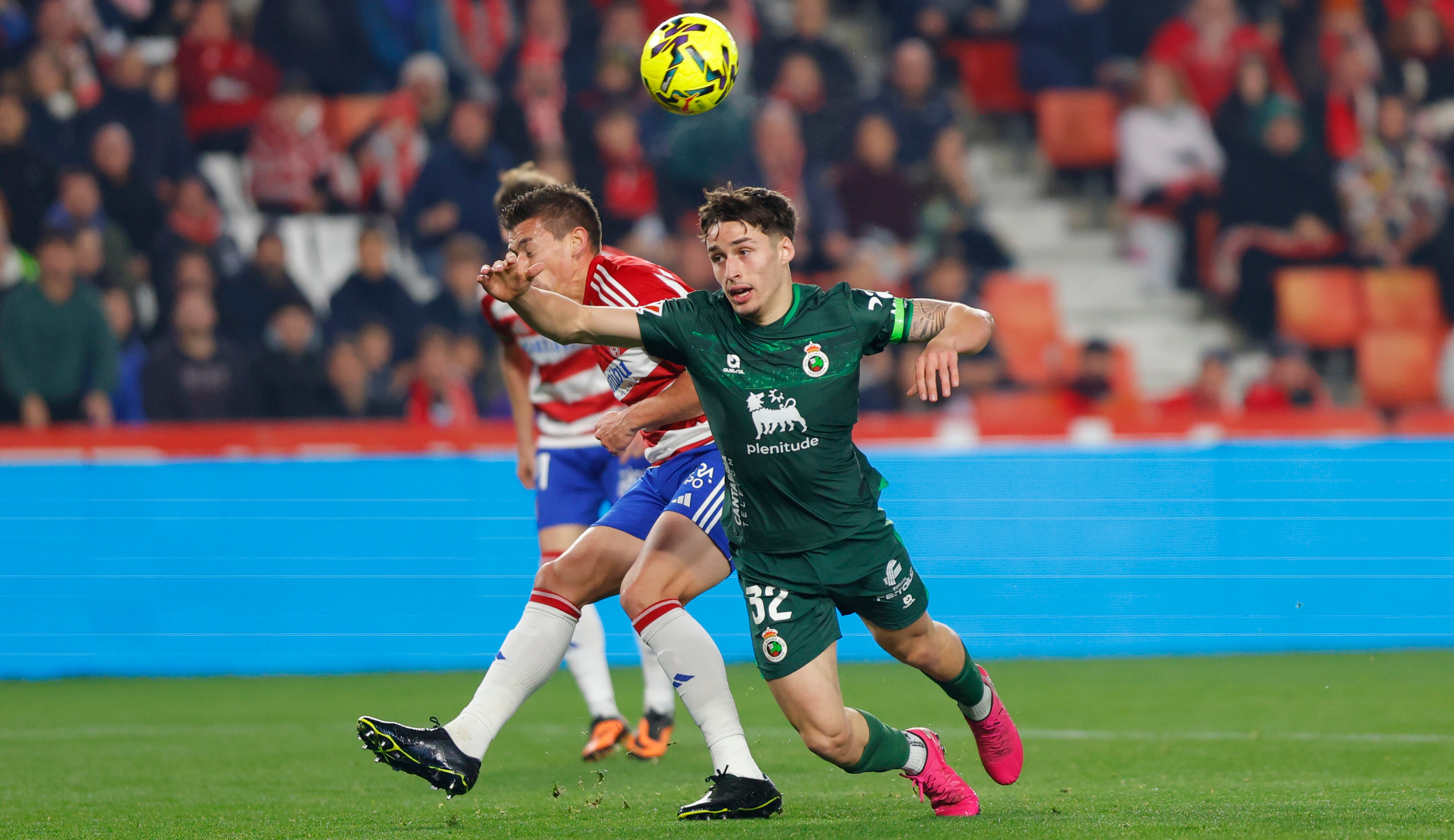Salinas of Real Racing Club plays during the LaLiga Hypermotion match between Granada CF and Real Racing Club at Nuevo Los Carmenes Stadium in Granada, Spain, on February 01, 2026. (Photo by Alex Camara/NurPhoto via Getty Images)