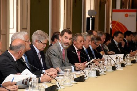 El rey Felipe VI en el Palacio Real de la Granja de San Ildefonso (Segovia), durante la reunión del Consejo Científico del Real Instituto Elcano de Estudios Internacionales y Estratégicos.