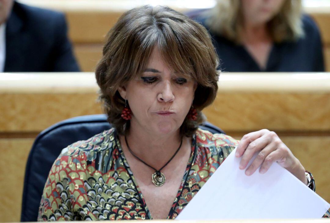 La ministra de Justicia, Dolores Delgado durante la sesión de control al Gobierno en el Pleno del Senado