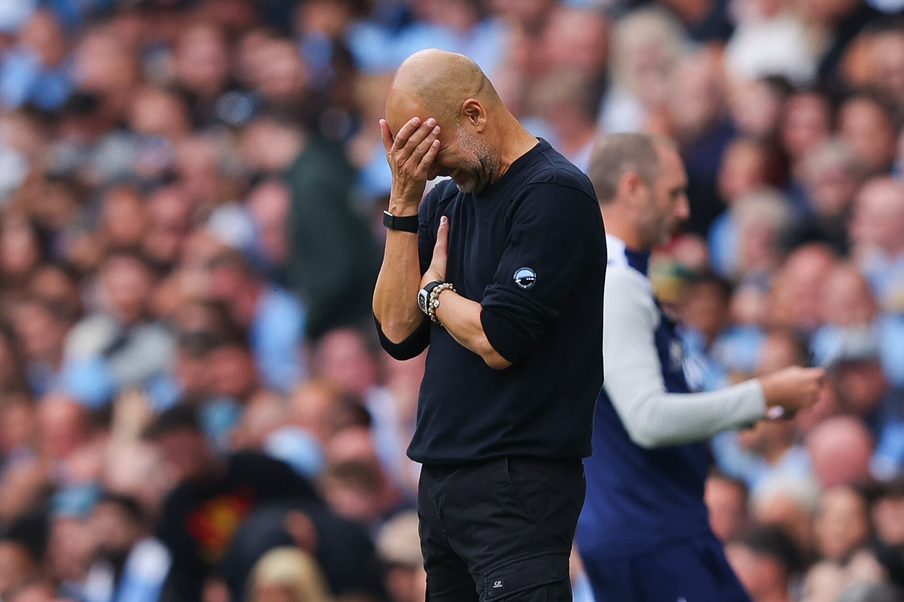 Pep Guardiola, en el Manchester City-Tottenham de la Premier League