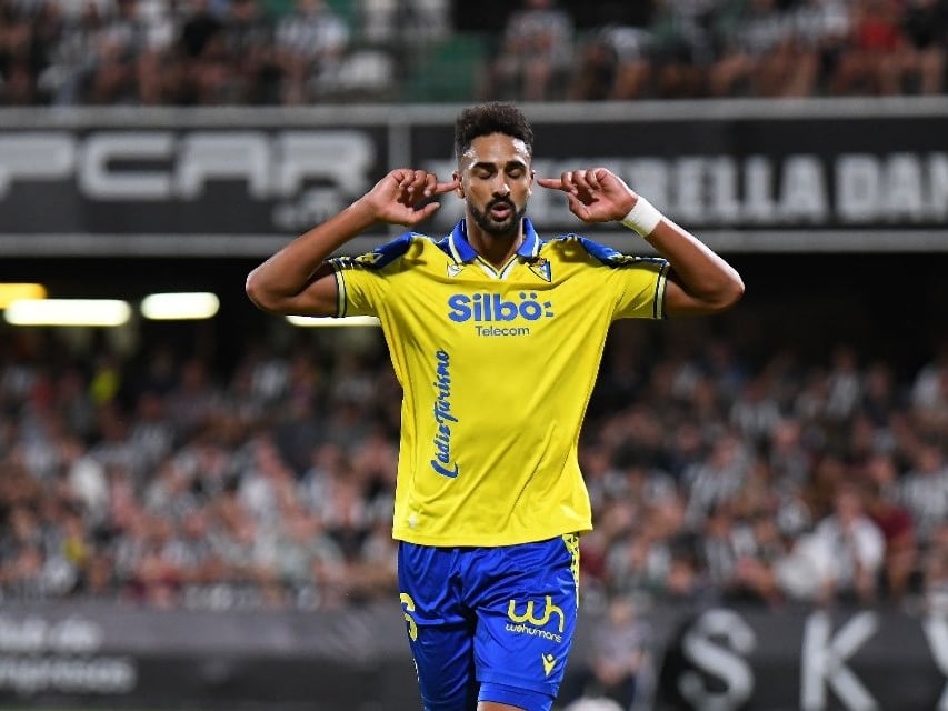 Chris Ramos celebrando el 0-3 en Castalia. Foto: Cádiz CF.