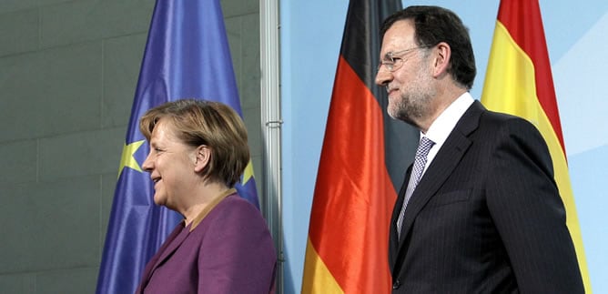 Merkel y Rajoy, durante su encuentro en Berlín