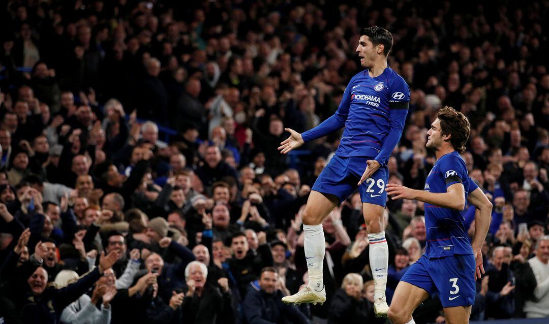 Morata celebra uno de los goles del equipo