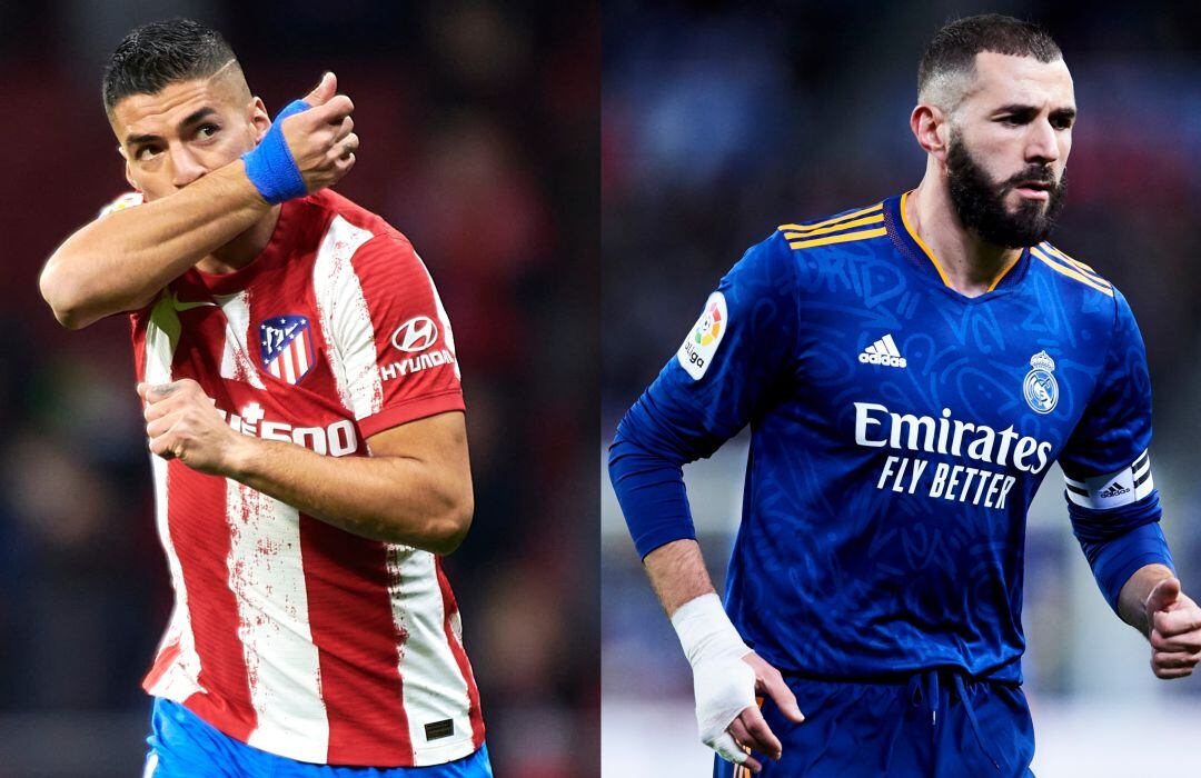 Luis Suárez, a la izquierda, y Benzema, a la derecha, las dos caras de la moneda del derbi madrileño