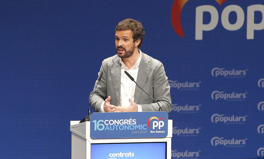 El presidente del PP, Pablo Casado, durante el XIV congreso del PP de Baleares.