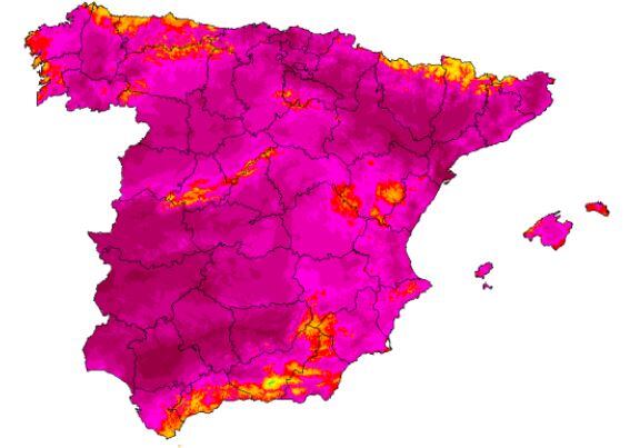 Mapa de la Aemet con la ola de calor de 2023.