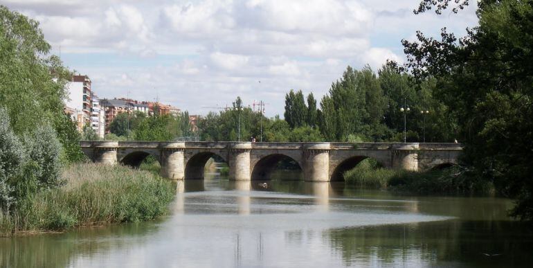 Vista del río Carrión a su paso por Palencia a la altura del Puente Mayor