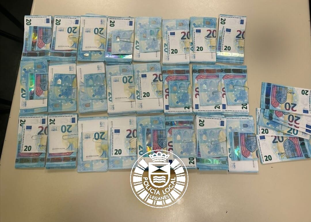 Los billetes falsos de 20 euros intervenidos por la Policía Local de Leganés