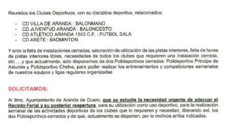 Este es el documento presentado al Ayuntamiento por los cuatro clubes firmantes.