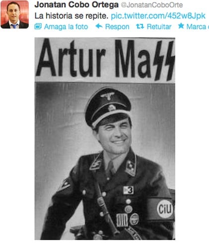 El fotomuntatge publicat a Twitter pel regidor del PP de Rubí Jonatan Cobo