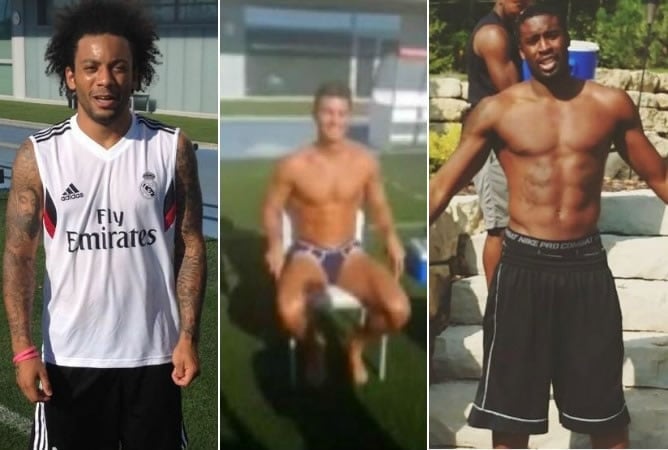 Marcelo, Cristiano Ronaldo y Wesley Matthews durante su &#039;Ice Bucket Challenge&#039; contra la esclerosis lateral amiotrófica.