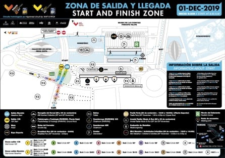 Plano zonal de la Ciudad de las Artes y las Ciencias de València donde se instala la meta de la Maratón y el recorrido de la carrera 10K