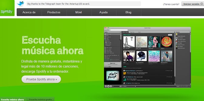 Captura de la página web de Spotify