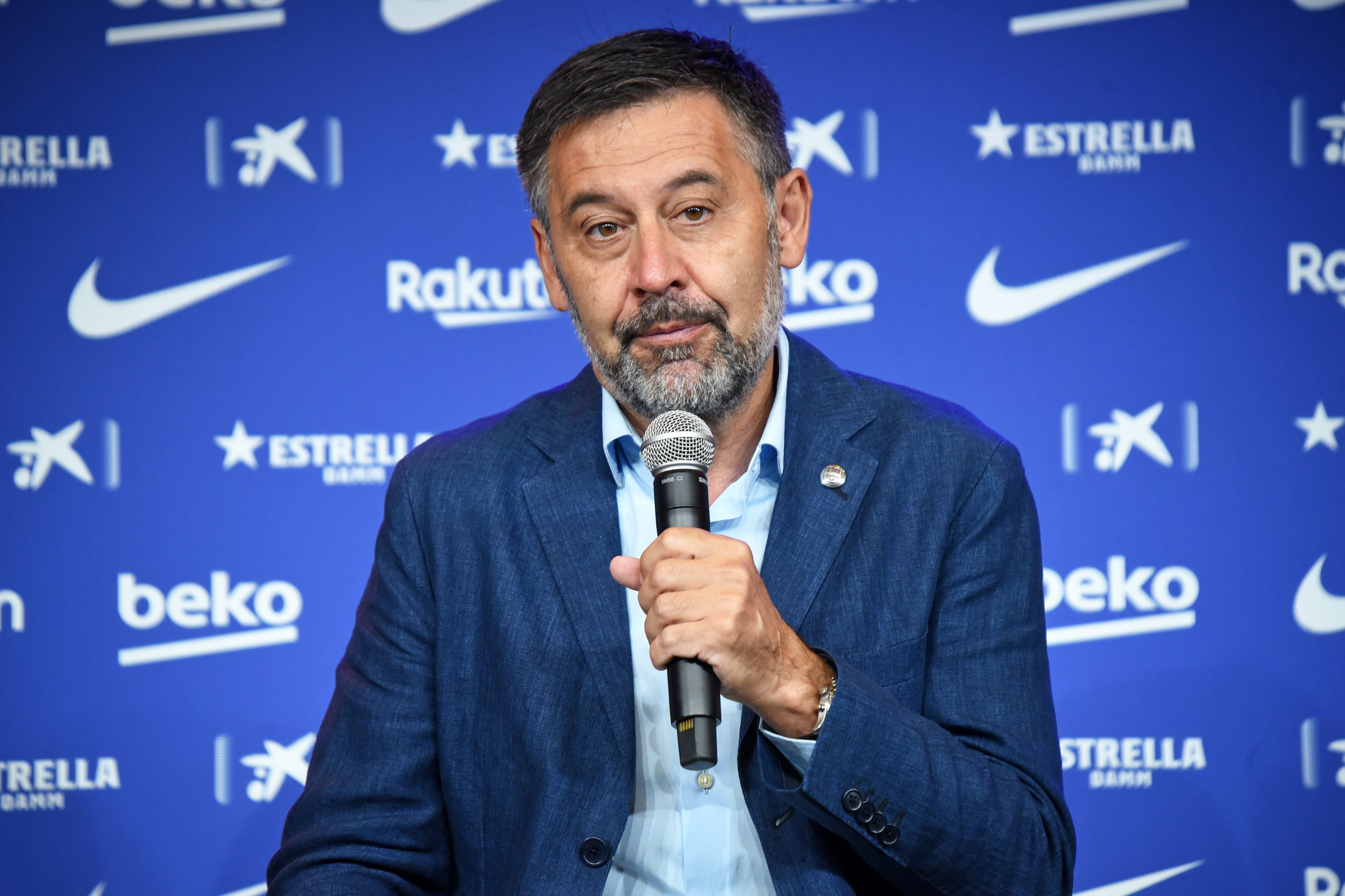 Josep Maria Bartomeu during the presentation of Pedri as the new player of FC Barcelona, on 20th August 2020. (Photo by Noelia Deniz/Urbanandsport /NurPhoto via Getty Images)