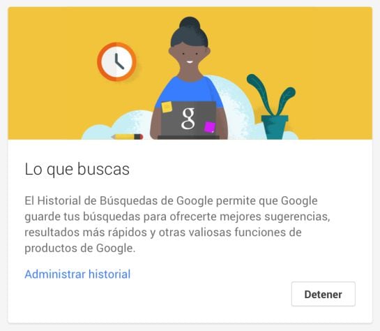 Apariencia de la página ‘Historial de búsqueda de Google’