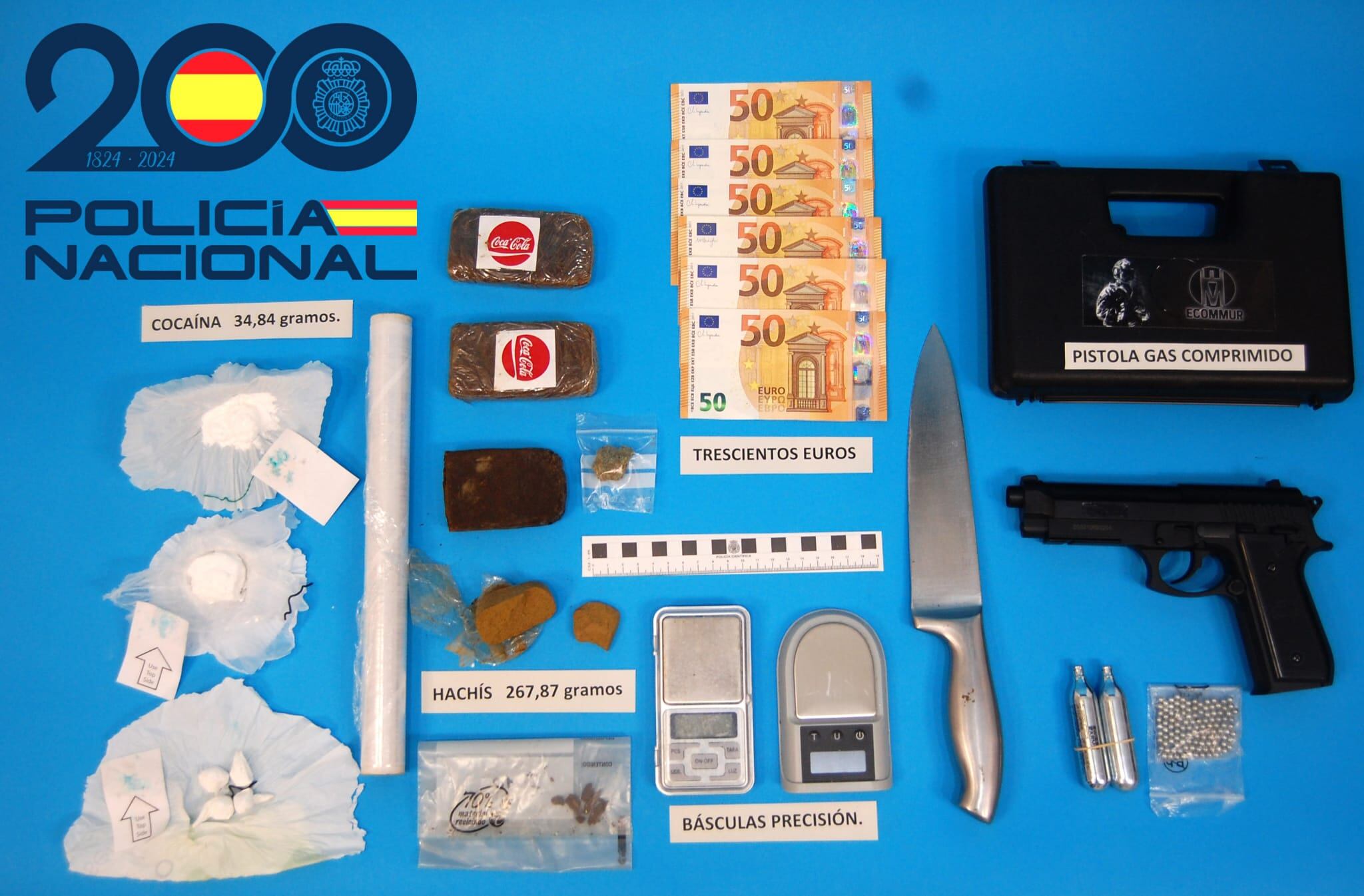 Efectos incautados en el narco piso encontrado por la Policía Nacional